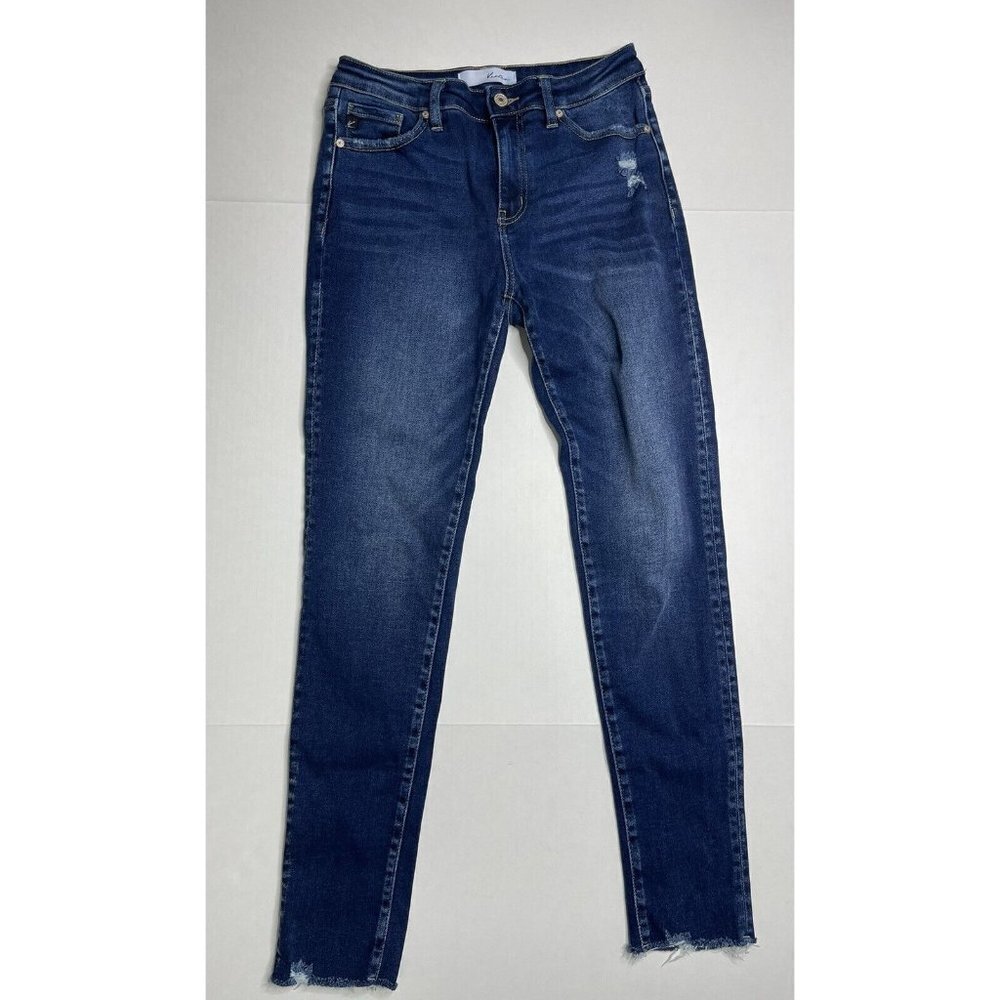 KanCan Darkwash Denim Jeans Size 7 Distressed Raw Hem